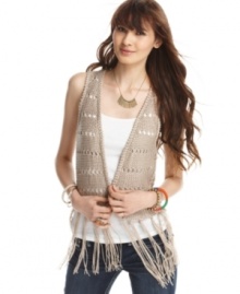Add Americana style to your day ensemble with a Dolled Up vest that sports the season's hot detail: fringes! Add Americana style to your day ensemble with a Dolled Up vest that sports the season's hot detail: fringes!