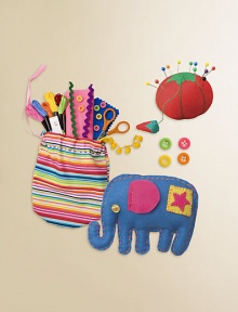 A case full of everything your budding fashionista needs to learn how to sew. Start sewing right away with pre-cut patterns for quick and easy projects. Set includes 8 colors of embroidery floss, felt shapes, stuffing, ric-rac, needles, scissors, measuring tape, straight pics, thimble, pin cushions, buttons, pom-pom strip and easy-to-follow instructions in a convenient carryall case.10W X 7H X 3.25DRecommended for ages 7 and upImported A case full of everything your budding fashionista needs to learn how to sew. Start sewing right away with pre-cut patterns for quick and easy projects. Set includes 8 colors of embroidery floss, felt shapes, stuffing, ric-rac, needles, scissors, measuring tape, straight pics, thimble, pin cushions, buttons, pom-pom strip and easy-to-follow instructions in a convenient carryall case.10W X 7H X 3.25DRecommended for ages 7 and upImported