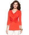 Ellen Tracy offers everyday style - with a twist! This chic top features a cowl neckline and twisted knot at the center for a look that's anything but basic.