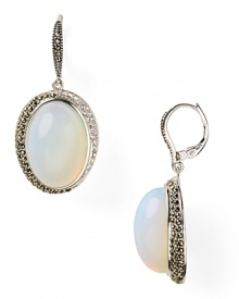 A classically glam look from Judith Jack. Glittering crystals frame large opal stones with luminescent milky depth - the perfect earrings for chiffon. A classically glam look from Judith Jack. Glittering crystals frame large opal stones with luminescent milky depth - the perfect earrings for chiffon.