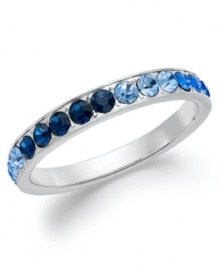 Cool blue crystals catch the eye on this bangle bracelet from Juicy Couture. Crafted in silver ion-plated mixed metal. Approximate diameter: 2-1/2 inches. Cool blue crystals catch the eye on this bangle bracelet from Juicy Couture. Crafted in silver ion-plated mixed metal. Approximate diameter: 2-1/2 inches.