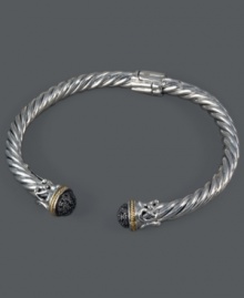 Let your hands do all the talking. Crafted in sterling silver with 18k gold accents, Balissima by Effy Collection's elegant bangle bracelet features round-cut black diamonds at the ends (1/4 ct. t.w.). Approximate diameter: 2-3/8 inches. Let your hands do all the talking. Crafted in sterling silver with 18k gold accents, Balissima by Effy Collection's elegant bangle bracelet features round-cut black diamonds at the ends (1/4 ct. t.w.). Approximate diameter: 2-3/8 inches.