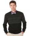 Classic fair isle pattern gets a modern update with this sleek sweater by Perry Ellis.
