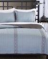 The rich look of Grecian-inspired embroidery lines the Chelsea quilted sham with detailed precision. A coordinating sky blue ground creates a serene effect in sumptuous linear quilting.