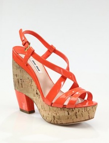 Patent leather sandal design with adjustable slingback, cork platform, and lacquered heel. Cork with a self-covered heel, 5 (125mm)Cork platform, 1 (25mm)Compares to a 4 heel (100mm)Patent leather upperLeather lining and solePadded insoleImported Patent leather sandal design with adjustable slingback, cork platform, and lacquered heel. Cork with a self-covered heel, 5 (125mm)Cork platform, 1 (25mm)Compares to a 4 heel (100mm)Patent leather upperLeather lining and solePadded insoleImported