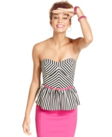 Loads of stripes and a candy-pink skinny belt equips Rampage's peplum top with undeniable pop power. Loads of stripes and a candy-pink skinny belt equips Rampage's peplum top with undeniable pop power.