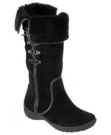 The Naturalizer Vienna Boots go delightfully over the top with their fun faux fur-trimmed cuff, lace-up details and velvety suede upper. The Naturalizer Vienna Boots go delightfully over the top with their fun faux fur-trimmed cuff, lace-up details and velvety suede upper.