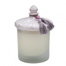 Floral notes of jasmine, gardenia, magnolia and honeysuckle are accented with a touch of rhubarb and black fig in this intoxicating candle. Made with premium wax and a luxurious 14% fragrance concentration, it is opulently housed in a frosted glass container with a fringed, ceramic top. Presented in a handsome charcoal box, trimmed with a bright shot of color, it makes a splendid gift, even to yourself. Floral notes of jasmine, gardenia, magnolia and honeysuckle are accented with a touch of rhubarb and black fig in this intoxicating candle. Made with premium wax and a luxurious 14% fragrance concentration, it is opulently housed in a frosted glass container with a fringed, ceramic top. Presented in a handsome charcoal box, trimmed with a bright shot of color, it makes a splendid gift, even to yourself.