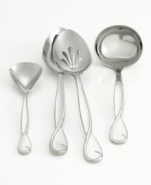 The romantic ribbon motif of the Belle Boulevard collection from kate spade flows seamlessly into this flatware. A gracefully twisted handle design in quality 18/10 stainless steel adds refined luster to both formal and casual tables. The romantic ribbon motif of the Belle Boulevard collection from kate spade flows seamlessly into this flatware. A gracefully twisted handle design in quality 18/10 stainless steel adds refined luster to both formal and casual tables.