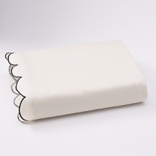 Solid jacquard, 400-thread count flat sheet with scalloped hem detail. Pillowcases feature a French closure. Fitted sheet has elastic all around and an 18 pocket to fit most mattresses. Solid jacquard, 400-thread count flat sheet with scalloped hem detail. Pillowcases feature a French closure. Fitted sheet has elastic all around and an 18 pocket to fit most mattresses.