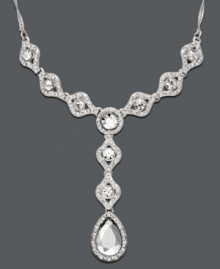 Illuminate your neckline with stylish sparkle. Charter Club necklace features round and pear-cut crystals in a dramatic Y shape. Crafted in silver tone mixed metal. Approximate length: 16-1/2 inches + 2-inch extender. Illuminate your neckline with stylish sparkle. Charter Club necklace features round and pear-cut crystals in a dramatic Y shape. Crafted in silver tone mixed metal. Approximate length: 16-1/2 inches + 2-inch extender.
