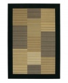 Framed in a deep black border, this dynamic piece offers a super-dense weave and a luxuriously soft finish. Power-loomed, the rug's thick pile offers one million points of yarn per square meter, achieving an ultra-fine detail and heavy hand often found in handmade rugs. With an intricate pattern of  micro-striped color blocks in beige and black hues, this rug lends stylish character to any decor.