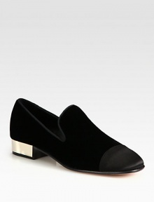 Contemporary preppy staple of lush velvet with a shiny metal heel, satin cap toe and ribbon trim. Metal heel, 1 (25mm)Velvet upper with satin cap toe and grosgrain ribbon trimLeather lining and solePadded insoleMade in Italy Contemporary preppy staple of lush velvet with a shiny metal heel, satin cap toe and ribbon trim. Metal heel, 1 (25mm)Velvet upper with satin cap toe and grosgrain ribbon trimLeather lining and solePadded insoleMade in Italy