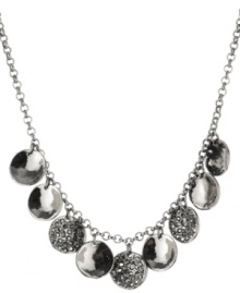 Make the rounds. Circular concave disks with sparkling crystal accents stand out on Kenneth Cole New York's stylish statement necklace. Made in hematite tone mixed metal, it's sure to attract attention whenever you wear it. Approximate length: 16 inches + 3-inch extender. Make the rounds. Circular concave disks with sparkling crystal accents stand out on Kenneth Cole New York's stylish statement necklace. Made in hematite tone mixed metal, it's sure to attract attention whenever you wear it. Approximate length: 16 inches + 3-inch extender.