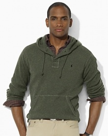 A classic Henley shirt in soft, fine-ribbed cotton channels sporty style in a hooded silhouette. A classic Henley shirt in soft, fine-ribbed cotton channels sporty style in a hooded silhouette.