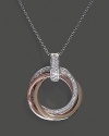 Diamond pendant necklace in white, yellow and rose gold.