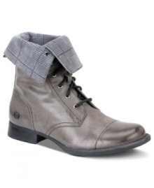Born's Zelia booties have a rustic charm and feature a fold-down shaft with plaid fabric lining. Born's Zelia booties have a rustic charm and feature a fold-down shaft with plaid fabric lining.