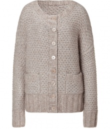 Luxurious cardigan in a cashmere-mohair blend - Tremendously soft and gentle on the skin - In elegant silver-beige-grey - Fashionable chunky knit, looks casual, yet classy at the same time - The cut is slim and comfortably long, with a round neck, long, dropped sleeves and wide ribbed cuffs - Full-length button placket, two pockets - A favorite basic to have, suitable for leisure and work - Pair with a pencil skirt, jeans, skinny corduroys Luxurious cardigan in a cashmere-mohair blend - Tremendously soft and gentle on the skin - In elegant silver-beige-grey - Fashionable chunky knit, looks casual, yet classy at the same time - The cut is slim and comfortably long, with a round neck, long, dropped sleeves and wide ribbed cuffs - Full-length button placket, two pockets - A favorite basic to have, suitable for leisure and work - Pair with a pencil skirt, jeans, skinny corduroys