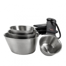 Good Grips stainless steel measuring cups by Oxo International. This stainless steel set includes a 1/4, 1/3, 1/2 & 1 cup size cups for all of your baking needs. They feature a non-slip soft grip and bright color-coded permanent measurements for easy use.