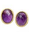 Adorn yourself with the season's hottest hues: jewel tones! These eye-catching earrings feature faceted oval-cut amethyst (17-1/10 ct. t.w.) set in 18k gold over sterling silver. Approximate length: 3/4 inch. Approximate width: 1/2 inch.