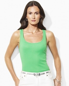 An ideal layering piece, the classic scoopneck tank is stylishly rendered in soft ribbed cotton for superior comfort. An ideal layering piece, the classic scoopneck tank is stylishly rendered in soft ribbed cotton for superior comfort.