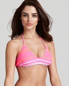 Show your stripes with this sunrise colored bikini from Nanette Lepore. Its tropical colorway and cute cut are sure to cause a stir in the surf, so wear it to make waves. Show your stripes with this sunrise colored bikini from Nanette Lepore. Its tropical colorway and cute cut are sure to cause a stir in the surf, so wear it to make waves.