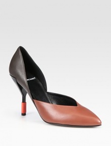 Supple two-tone leather point toe pump with a contrasting colorblock heel. Lacquered and metal heel, 3¾ (95mm)Leather upperPoint toeLeather lining and solePadded insoleMade in ItalyThis style runs true to size. We recommend ordering your usual size for a standard fit. Supple two-tone leather point toe pump with a contrasting colorblock heel. Lacquered and metal heel, 3¾ (95mm)Leather upperPoint toeLeather lining and solePadded insoleMade in ItalyThis style runs true to size. We recommend ordering your usual size for a standard fit.