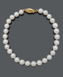 Give her the gift of ultimate luxury. This timeless classic features A+ Akoya cultured pearls (6-6-1/2 mm) and a 14k gold clasp. Approximate length: 8 inches. Give her the gift of ultimate luxury. This timeless classic features A+ Akoya cultured pearls (6-6-1/2 mm) and a 14k gold clasp. Approximate length: 8 inches.