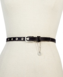 Add the finishing touch to slim skirts and flowy dresses with this sleek design from Tommy Hilfiger. Outfitted with contrast stitching, shiny C-ring buckle and signature charm, no wonder it's the must-have accessory of the season. Add the finishing touch to slim skirts and flowy dresses with this sleek design from Tommy Hilfiger. Outfitted with contrast stitching, shiny C-ring buckle and signature charm, no wonder it's the must-have accessory of the season.
