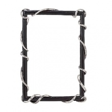 This black hand-enameled frame is adorned with an eye-catching silver-tone ribbon of clear pave Swarovski® crystals. This black hand-enameled frame is adorned with an eye-catching silver-tone ribbon of clear pave Swarovski® crystals.