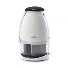 Make easy work of onions, nuts and more with the OXO GOOD GRIPS Choppers. Press the soft knob and the blades rotate for even chopping. An internal soft bumper absorbs any shock to increase comfort and sound quality. Chop ingredients in the enclosed cup with its soft, non-slip base, or remove the base and chop directly on a cutting board. A tab rotates within the cup to prevent food from accumulating on the side walls. The entire blade cartridge can be removed from the Chopper by simply unscrewing it, so clean up is a breeze. And the blade is symmetrical for ease of reassembly. Simplify the task of chopping garlic with OXOs Mini Chopper, smaller and more efficient for fine dicing. Both Choppers include a spoon for scooping so theres no need to leave your hands smelling like onions or garlic. Make easy work of onions, nuts and more with the OXO GOOD GRIPS Choppers. Press the soft knob and the blades rotate for even chopping. An internal soft bumper absorbs any shock to increase comfort and sound quality. Chop ingredients in the enclosed cup with its soft, non-slip base, or remove the base and chop directly on a cutting board. A tab rotates within the cup to prevent food from accumulating on the side walls. The entire blade cartridge can be removed from the Chopper by simply unscrewing it, so clean up is a breeze. And the blade is symmetrical for ease of reassembly. Simplify the task of chopping garlic with OXOs Mini Chopper, smaller and more efficient for fine dicing. Both Choppers include a spoon for scooping so theres no need to leave your hands smelling like onions or garlic.