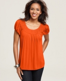 A pretty piece at a perfect price, from Style&co. The pintuck pleated collar and sleeves create just the right amount of volume! (Clearance) A pretty piece at a perfect price, from Style&co. The pintuck pleated collar and sleeves create just the right amount of volume! (Clearance)