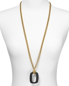 Air on the subtle side of statement-making with this gold-tone necklace from T Tahari. It's resin link pendant is an understated way to define your neckline. Air on the subtle side of statement-making with this gold-tone necklace from T Tahari. It's resin link pendant is an understated way to define your neckline.