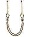 Nautical chic. A unique blend of doubled rope and mesh comprise Jessica Simpson's trendy necklace. Python print corners and plastic beads add extra panache. Crafted in gold tone mixed metal. Approximate length: 27 inches.