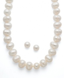 Timeless elegance. This cultured freshwater pearl (8-1/2-9-1/2 mm) necklace and earrings set features a look that will always suit the times. Set in sterling silver. Approximate length: 18 inches. Approximate earring diameter: 3/8 inch. Timeless elegance. This cultured freshwater pearl (8-1/2-9-1/2 mm) necklace and earrings set features a look that will always suit the times. Set in sterling silver. Approximate length: 18 inches. Approximate earring diameter: 3/8 inch.
