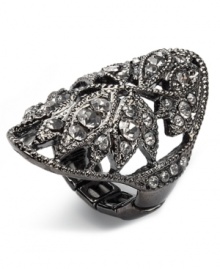 Strikingly shaped. An elegant oval silhouette defines this dramatic stretch ring from Style&co. Made in hematite tone mixed metal, it's embellished with glittering faceted glass. Ring adjusts to fit finger. Strikingly shaped. An elegant oval silhouette defines this dramatic stretch ring from Style&co. Made in hematite tone mixed metal, it's embellished with glittering faceted glass. Ring adjusts to fit finger.
