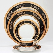 The Orsay Black/Gold rimmed soup bowls by Philippe Deshoulieres features a delicate gold pattern set against a black background that subtly references Limoges. Inspired by the famous 19th century Parisian train station on the banks of the Seine, this collection is sure to add old world romance to your table setting. The Orsay Black/Gold rimmed soup bowls by Philippe Deshoulieres features a delicate gold pattern set against a black background that subtly references Limoges. Inspired by the famous 19th century Parisian train station on the banks of the Seine, this collection is sure to add old world romance to your table setting.