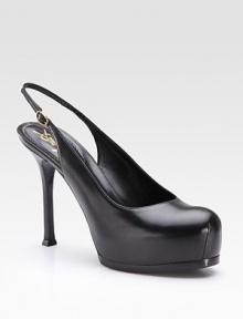 Supple Italian leather articulated in a strikingly modern slingback design.Self-covered heel, 4¼ (110mm) Hidden platform, 1 (25mm) Compares to a 3¼ heel (80mm) Leather lining and sole Padded insole Made in ItalyOUR FIT MODEL RECOMMENDS ordering one half size up as this style runs small. Supple Italian leather articulated in a strikingly modern slingback design.Self-covered heel, 4¼ (110mm) Hidden platform, 1 (25mm) Compares to a 3¼ heel (80mm) Leather lining and sole Padded insole Made in ItalyOUR FIT MODEL RECOMMENDS ordering one half size up as this style runs small.