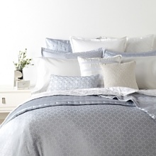 Inspired by Morrocan tiles, this contemporary bedskirt shimmers in subtle blue tones for a lustrous look. Inspired by Morrocan tiles, this contemporary bedskirt shimmers in subtle blue tones for a lustrous look.