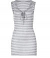 Stylish tank top from microfiber / Tencel - beautiful striped look in silver and grey - nice and long and close fitting cut - sleeveless, with scoop neck, laced front  - looks sporty, casual and relaxed - beautiful leisure basic for summer, caan be worn as a long top or mini dress - for vacations and sports, or wear as sleepwear