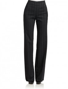 THE LOOKWide waistbandShadow stripe patternFlat frontStraight legsSide zipperTHE FITRise, about 9Inseam, about 33THE MATERIALWool/elastaneFully linedCARE & ORIGINDry cleanMade in ItalyModel shown is 5'10 (177cm) wearing US size 4. THE LOOKWide waistbandShadow stripe patternFlat frontStraight legsSide zipperTHE FITRise, about 9Inseam, about 33THE MATERIALWool/elastaneFully linedCARE & ORIGINDry cleanMade in ItalyModel shown is 5'10 (177cm) wearing US size 4.