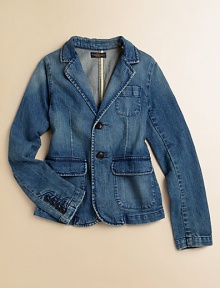 A classic blazer silhouette is updated in hearty denim with tailored details.Notched collarLong sleeves with button detailButton-frontFlap-patch pocketsChest patch pocketBack belt with inverted pleatsCottonMachine washImported Please note: Number of buttons may vary depending on size ordered. A classic blazer silhouette is updated in hearty denim with tailored details.Notched collarLong sleeves with button detailButton-frontFlap-patch pocketsChest patch pocketBack belt with inverted pleatsCottonMachine washImported Please note: Number of buttons may vary depending on size ordered.
