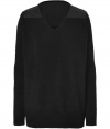 Work an urbane accent into your knitwear favorites with J Brands ultra soft angora-blend pullover, detailed with a cool contrast yolk for that edgy minimalist feel - V-neckline, long sleeves, fine ribbed trim - Longer length, relaxed fit - Wear with favorite skinnies and kick-around biker boots