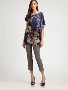 Delectably soft, this finespun silk/jersey style is patterned with a colorful botanical print.Jewel necklineCap sleevesLonger right sleeveRight side drape55% silk/45% cashmereDry cleanMade in ItalyModel shown is 5'11 (180cm) wearing US size Small. Delectably soft, this finespun silk/jersey style is patterned with a colorful botanical print.Jewel necklineCap sleevesLonger right sleeveRight side drape55% silk/45% cashmereDry cleanMade in ItalyModel shown is 5'11 (180cm) wearing US size Small.