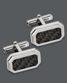 Effortlessly sophisticated. These swivel-back cuff links make for a stylish overall look. Crafted in stainless steel with a chic, carbon fiber inlay. Approximate length: 3/4 inch. Approximate width: 1/2 inch. Effortlessly sophisticated. These swivel-back cuff links make for a stylish overall look. Crafted in stainless steel with a chic, carbon fiber inlay. Approximate length: 3/4 inch. Approximate width: 1/2 inch.