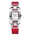 Have a little fun with this all-American La Jolla Grande watch by Tommy Hilfiger. Red silicone strap and rectangular stainless steel case. White dial with applied iconic flag logos in red, blue and silver tone features numeral at twelve o'clock and three hands. Quartz movement. Water resistant to 30 meters. Ten-year limited warranty.