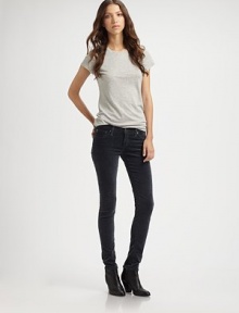 Cut from supremely soft, lightweight velvet, these wear-with-anything skinnies are the perfect transitional piece. THE FITRise, about 7Inseam, about 30Leg opening, about 10½THE DETAILSButton closureZip flyFive-pocket style98% cotton/2% polyurethaneMachine washMade in USA of imported fabricModel shown is 5'11 (178cm) wearing US size 4. Cut from supremely soft, lightweight velvet, these wear-with-anything skinnies are the perfect transitional piece. THE FITRise, about 7Inseam, about 30Leg opening, about 10½THE DETAILSButton closureZip flyFive-pocket style98% cotton/2% polyurethaneMachine washMade in USA of imported fabricModel shown is 5'11 (178cm) wearing US size 4.