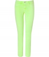 Stylish jean in fine, cotton stretch blend - On-trend in neon yellow - Skinny, medium rise capri cut sits comfortably at hips - Classic five pocket style crops above ankles - Zip fly, belt loops and single button closure - Versatile and chic, great for day or evening - Dress up with an oversize silk blouse and platform pumps, or go for a more casual look with a billowy tunic top and leather sandals