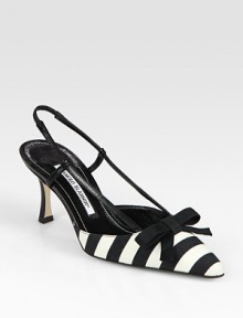 Secured by a stretchy slingback, this striped linen style has a point toe, grosgrain ribbon bow adornment and skinny leather straps. Self-covered heel, 3 (75mm)Linen, grosgrain ribbon and leather upperLeather lining and solePadded insoleMade in ItalyOUR FIT MODEL RECOMMENDS ordering one half size up as this style runs small. Secured by a stretchy slingback, this striped linen style has a point toe, grosgrain ribbon bow adornment and skinny leather straps. Self-covered heel, 3 (75mm)Linen, grosgrain ribbon and leather upperLeather lining and solePadded insoleMade in ItalyOUR FIT MODEL RECOMMENDS ordering one half size up as this style runs small.
