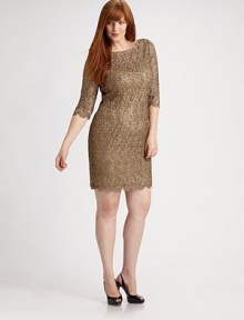 Reveal just a hint of skin in a floral lace dress of alluring construction.High round neck V-back with invisible zip closure Three-quarter sleeves About 22¼ from natural waist Full stretch lining 80% polyester/20% metallic, silk piping Dry clean Imported Reveal just a hint of skin in a floral lace dress of alluring construction.High round neck V-back with invisible zip closure Three-quarter sleeves About 22¼ from natural waist Full stretch lining 80% polyester/20% metallic, silk piping Dry clean Imported